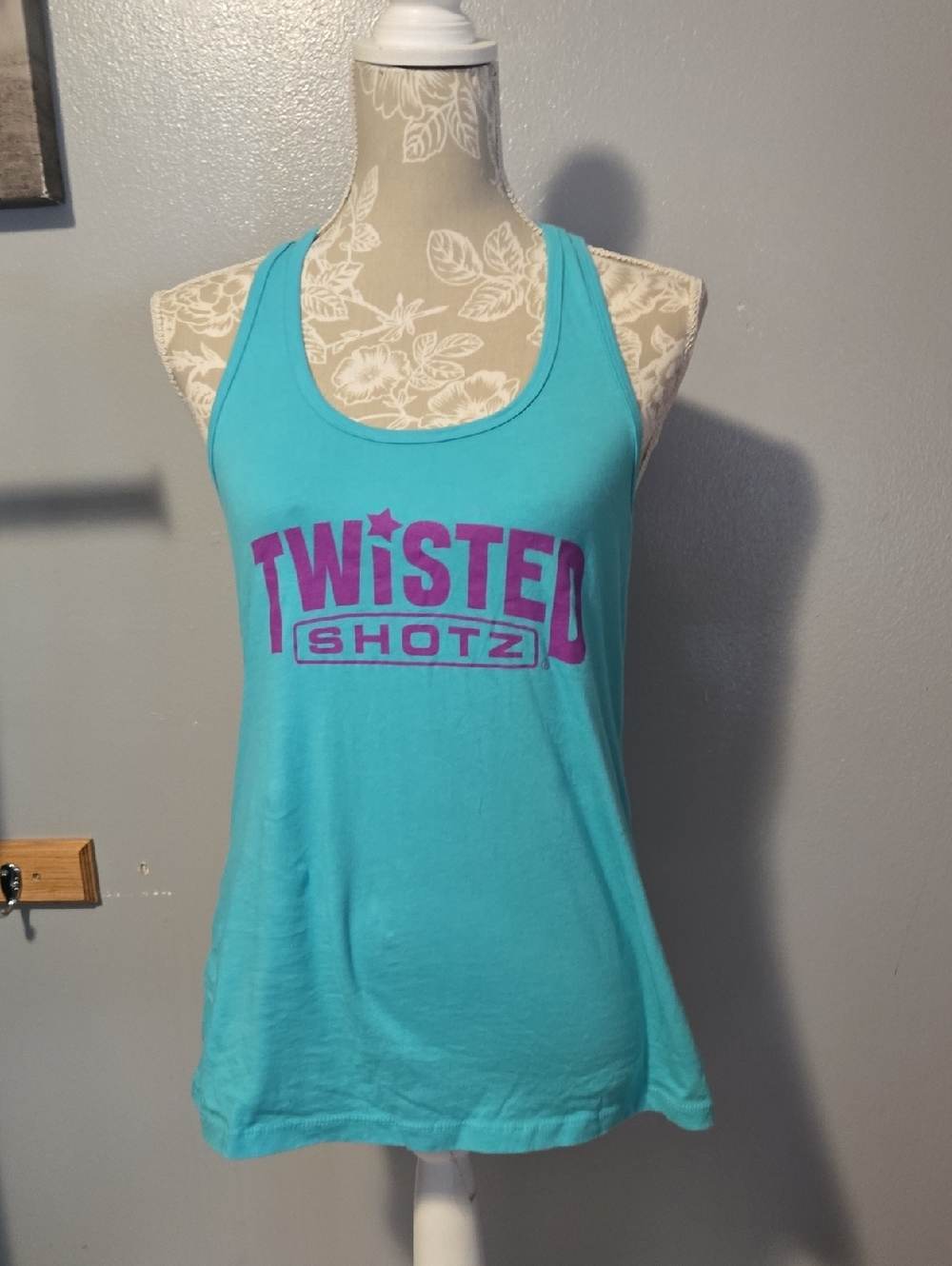Twisted Aqua Racerback Tank with Purple Logo